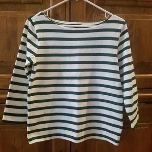 NWOT J Crew Structured Green Striped Boatneck Tee